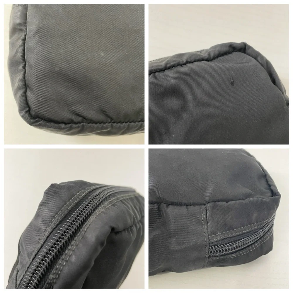 Prada black nylon and leather triangle logo vintage cosmetic zip pouch